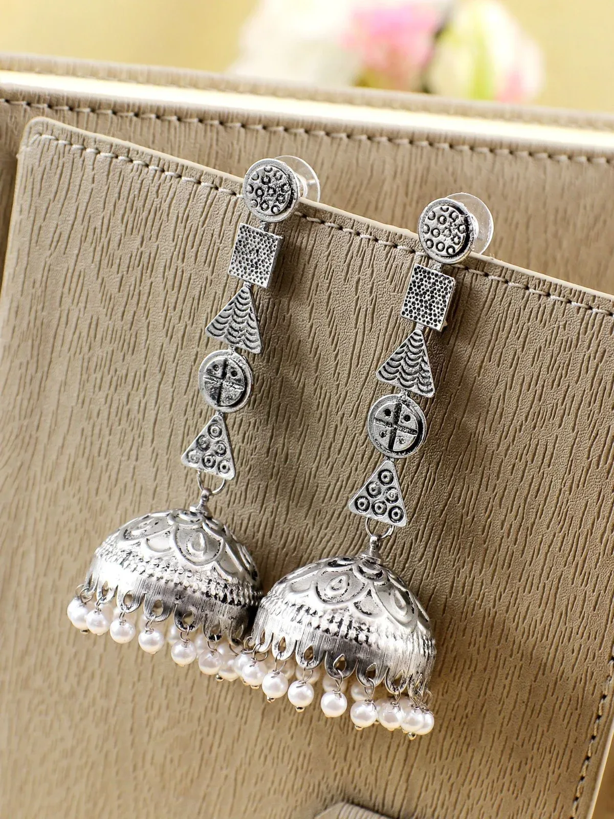 Oxidized Silver Jhumka Earrings